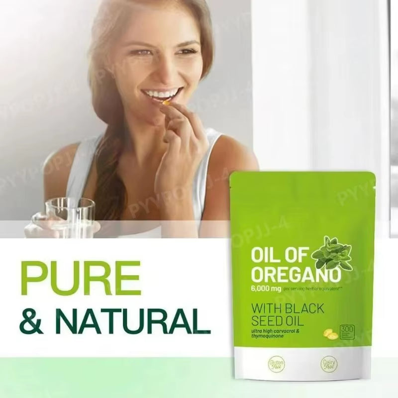 1/2/3 Bags 2-In-1 Oregano Oil Soft Capsules Containing 6000Mg Oil Oregano 200Mg Black Seed Oil 300 Pieces per Bag