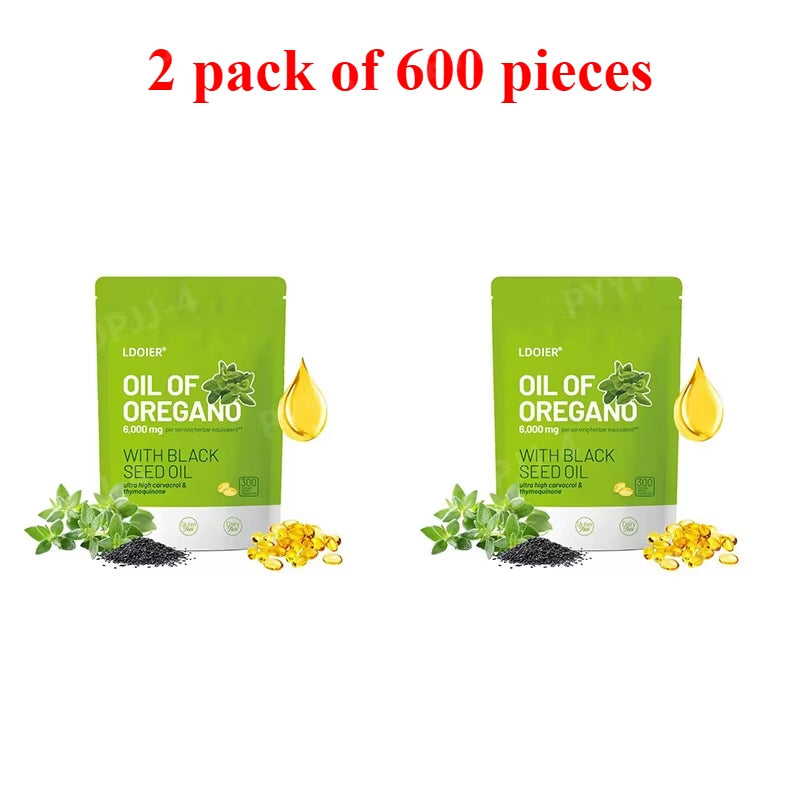 1/2/3 Bags 2-In-1 Oregano Oil Soft Capsules Containing 6000Mg Oil Oregano 200Mg Black Seed Oil 300 Pieces per Bag