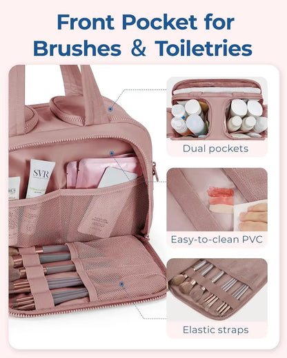 BAGSMART Travel Toiletry Bag, Lightweight Large Wide-Open Travel Bag for Women, Puffy Cosmetic Makeup Bag Organizer with Handle