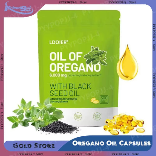 1/2/3 Bags 2-In-1 Oregano Oil Soft Capsules Containing 6000Mg Oil Oregano 200Mg Black Seed Oil 300 Pieces per Bag