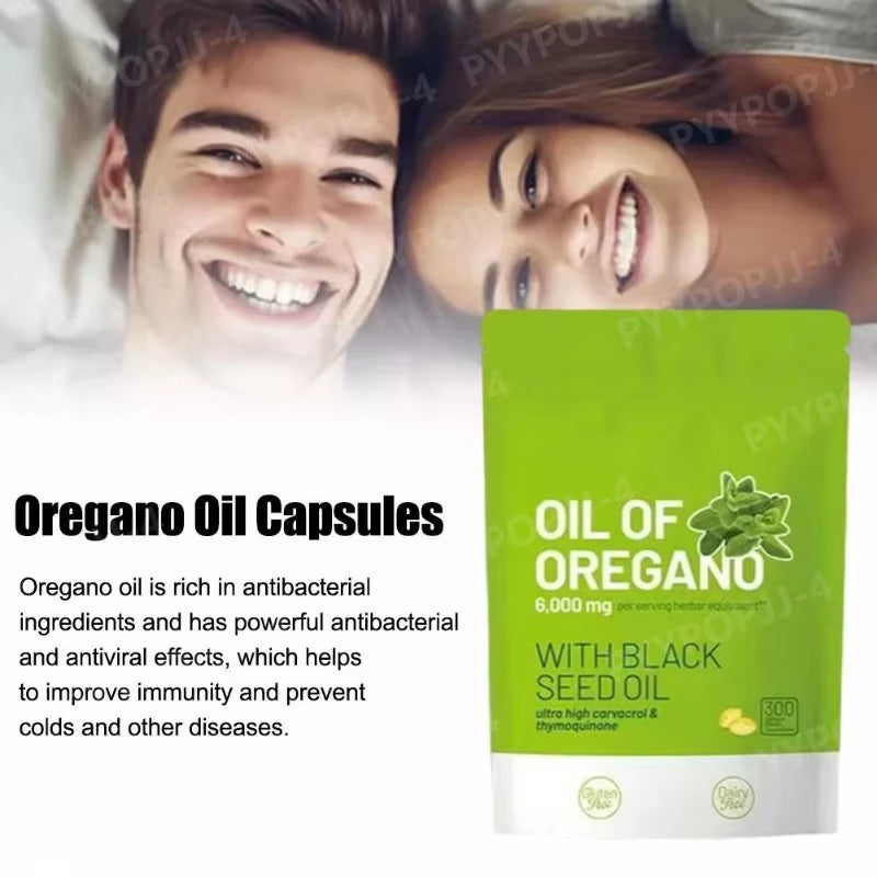 1/2/3 Bags 2-In-1 Oregano Oil Soft Capsules Containing 6000Mg Oil Oregano 200Mg Black Seed Oil 300 Pieces per Bag