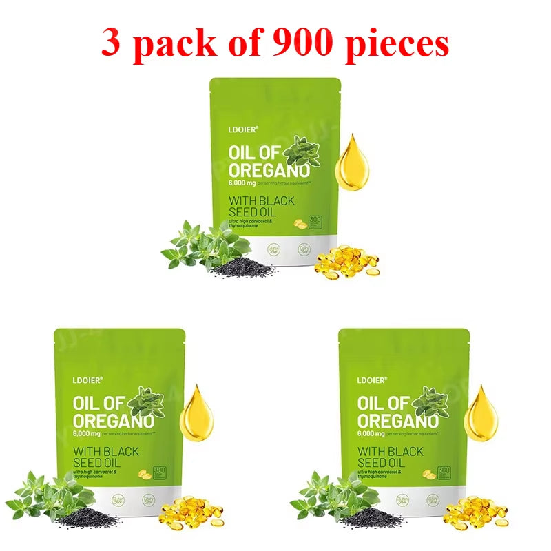1/2/3 Bags 2-In-1 Oregano Oil Soft Capsules Containing 6000Mg Oil Oregano 200Mg Black Seed Oil 300 Pieces per Bag