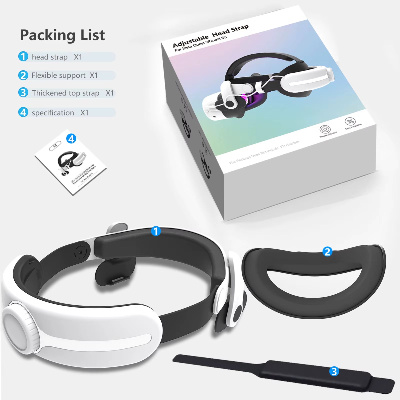 For Oculus/Meta Quest 3 and Meta Quest 3S Battery Head Strap VR Accessory Extended Playtime Adjustable Comfort Design