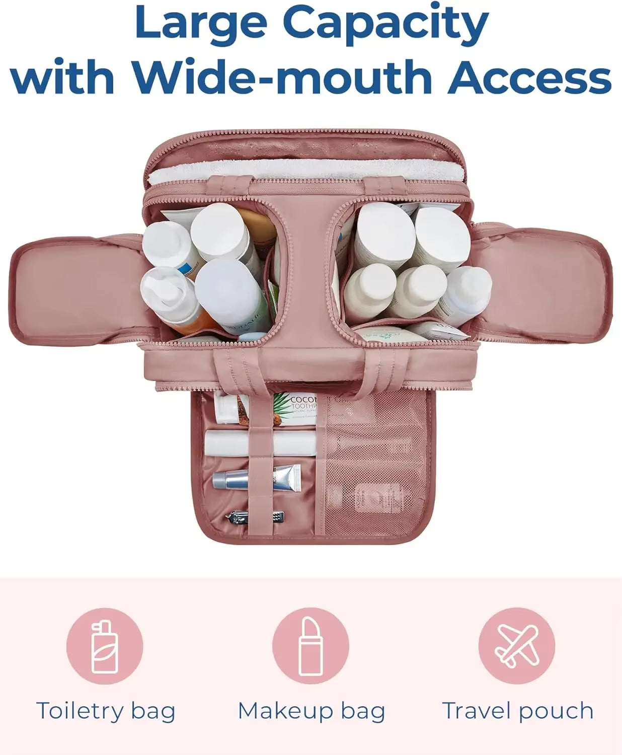 BAGSMART Travel Toiletry Bag, Lightweight Large Wide-Open Travel Bag for Women, Puffy Cosmetic Makeup Bag Organizer with Handle