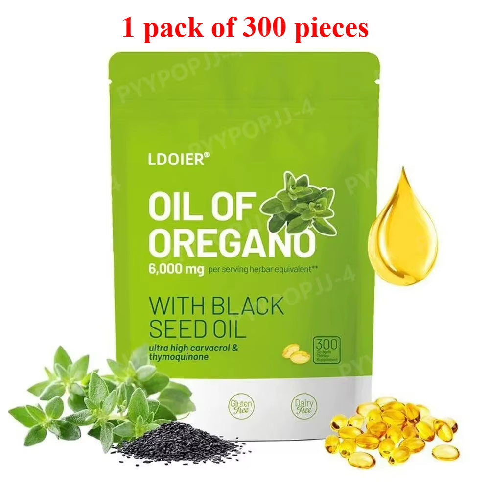 1/2/3 Bags 2-In-1 Oregano Oil Soft Capsules Containing 6000Mg Oil Oregano 200Mg Black Seed Oil 300 Pieces per Bag