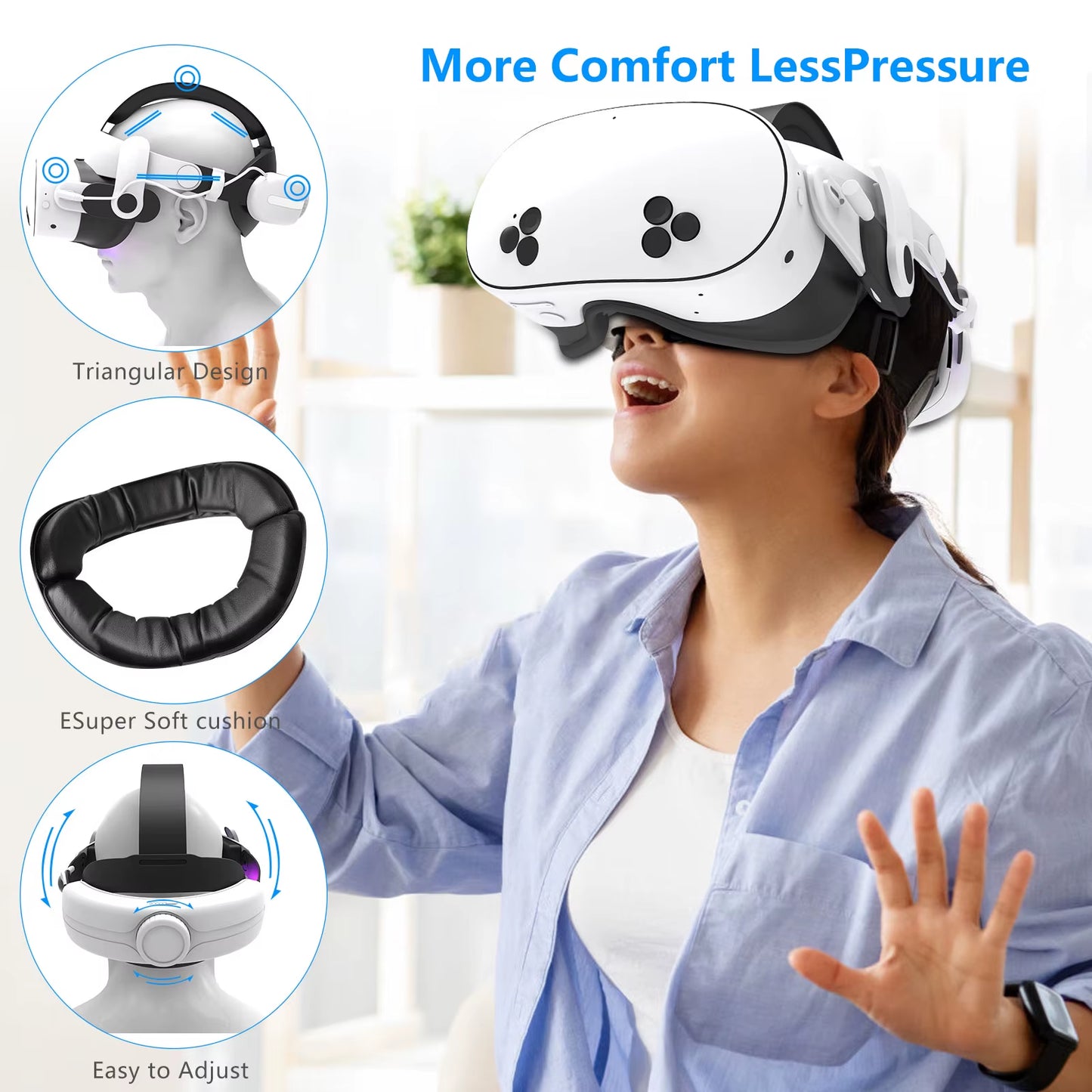 For Oculus/Meta Quest 3 and Meta Quest 3S Battery Head Strap VR Accessory Extended Playtime Adjustable Comfort Design
